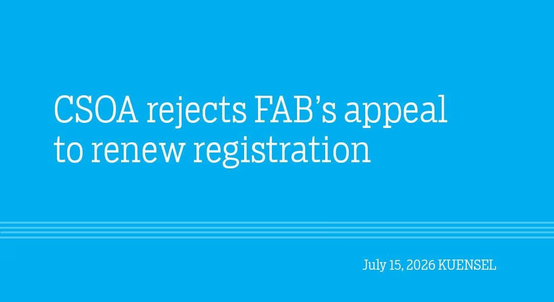 CSOA Denies FAB's Registration Renewal Bid